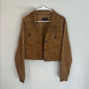 Brown Cropped Jean Jacket with Corduroy Texture
